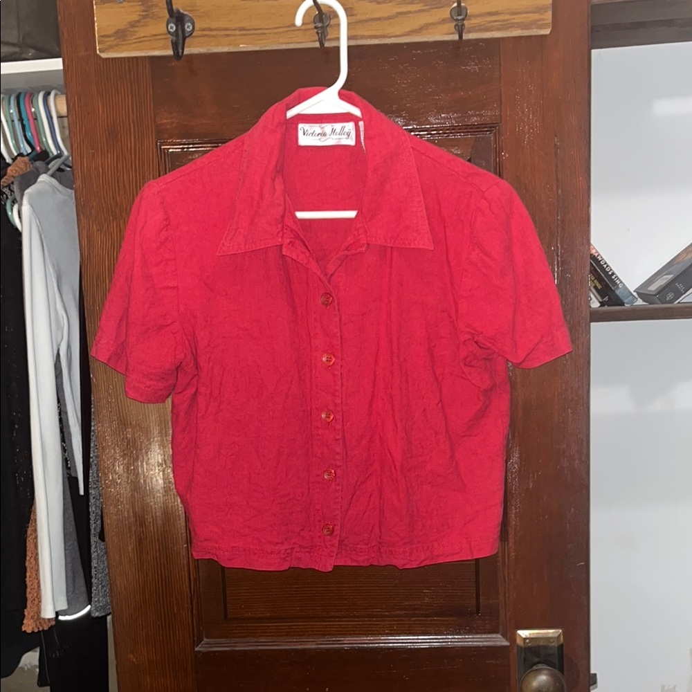 Retro Red Crop Button Down Shirt